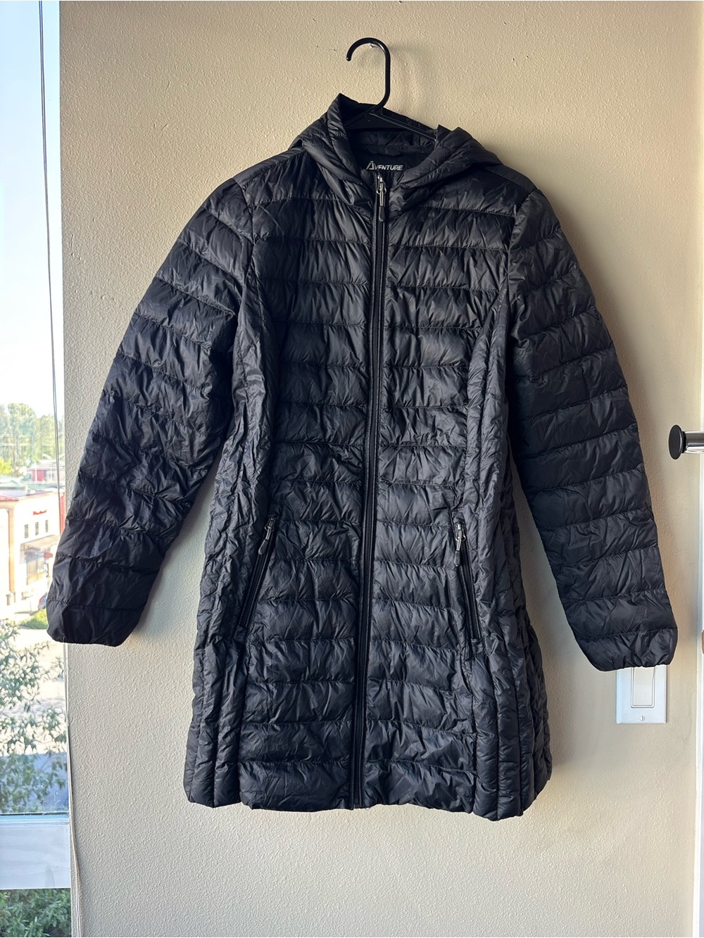 Aventure Long Down Filled Puffer Coat Hooded Black Winter Jacket - Picture 4 of 12